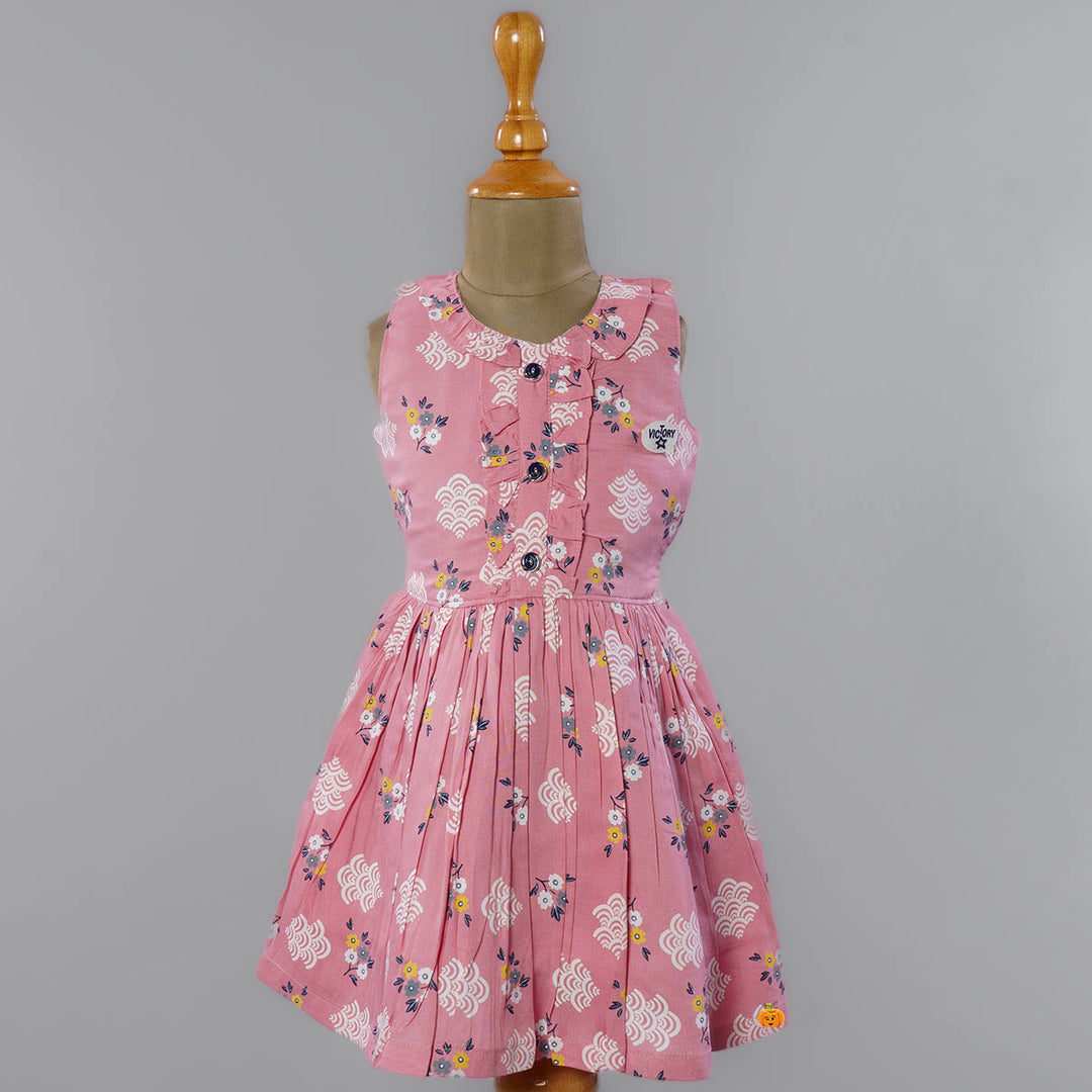 Pleated Girls Frock with Printed Design Front View