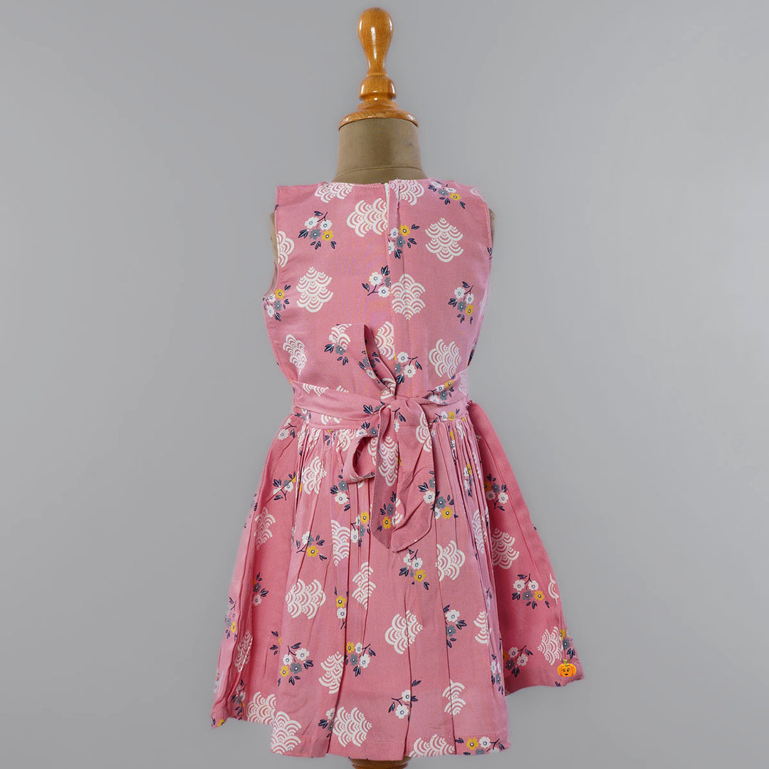 Pleated Girls Frock with Printed Design Back View