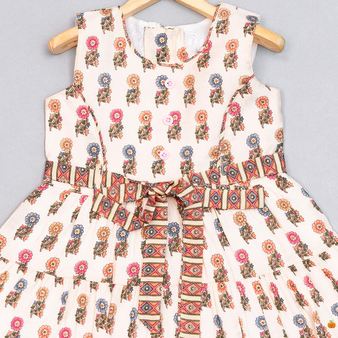 Floral Printed Cotton Girls Frock Close Up View
