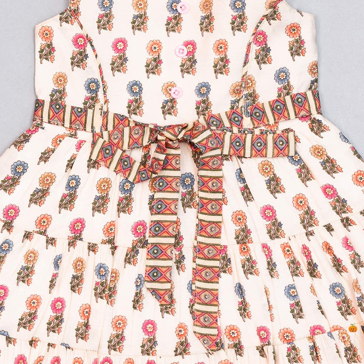 Floral Printed Cotton Girls Frock Close Up View