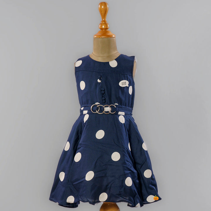 Navy Blue Polka Dots Girls Frock Front View