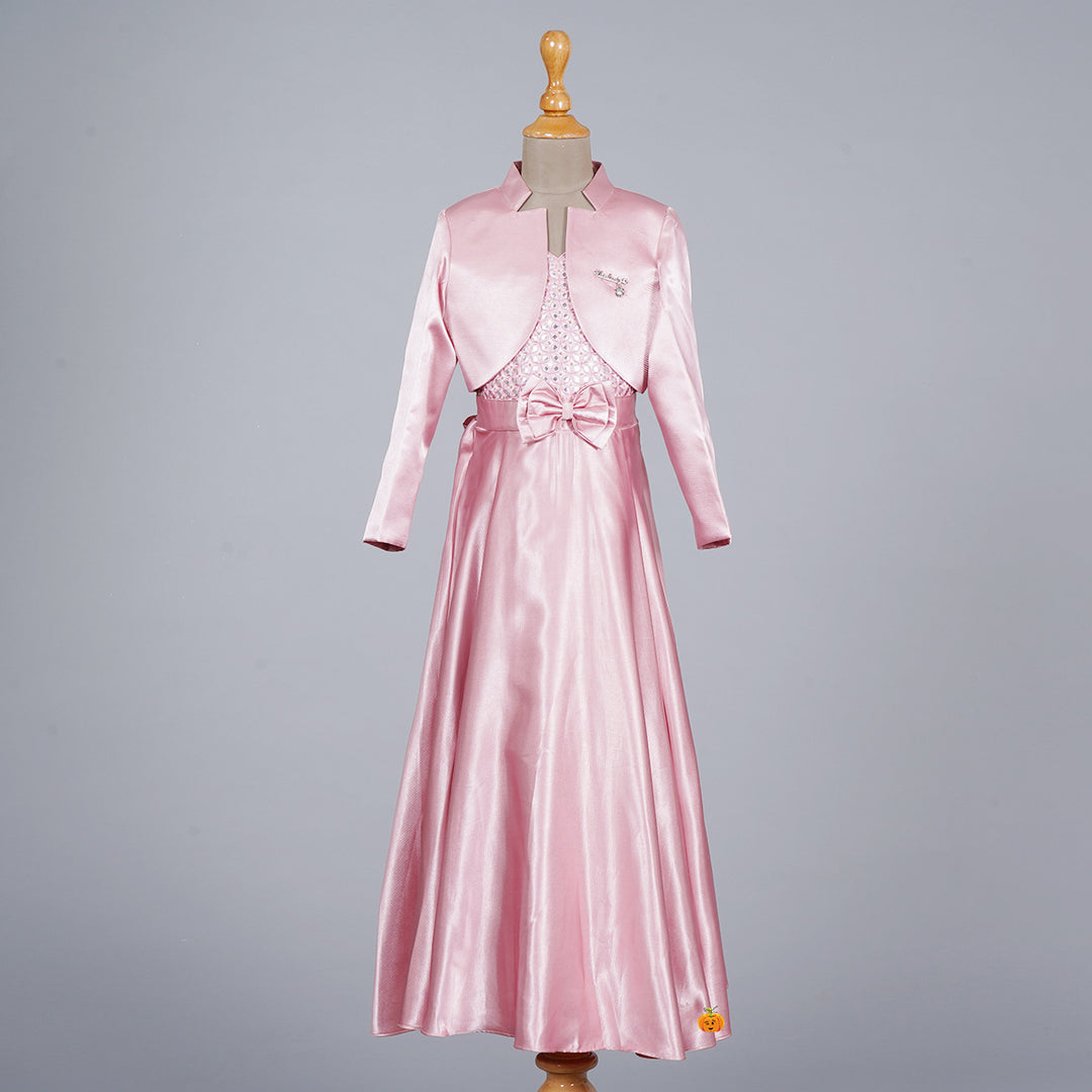 Onion Bow Girlish Gown with Jacket Front View
