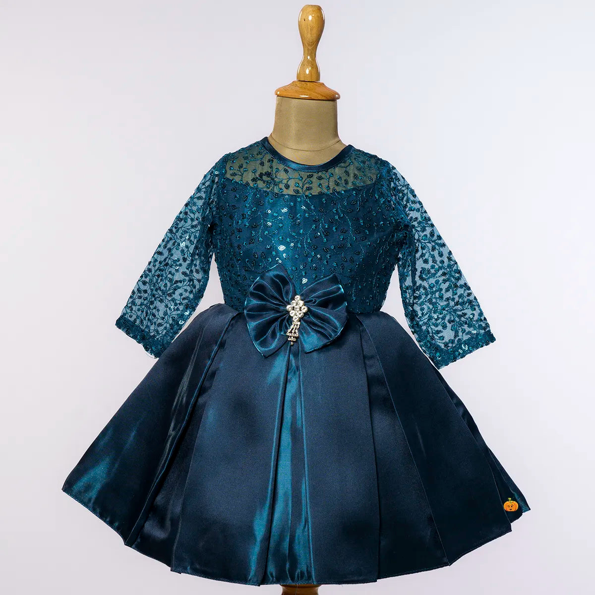 Rama Green & Silver Silk Frock for Girls – Traditional Party & Festive Wear main image 1