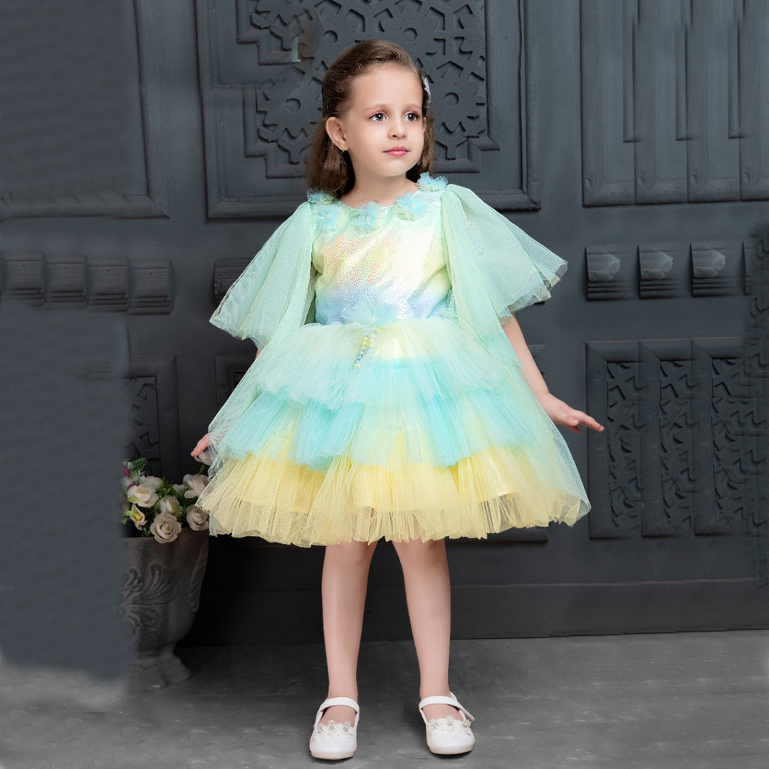 Multi Color Layered Frock for Girls Model Front View