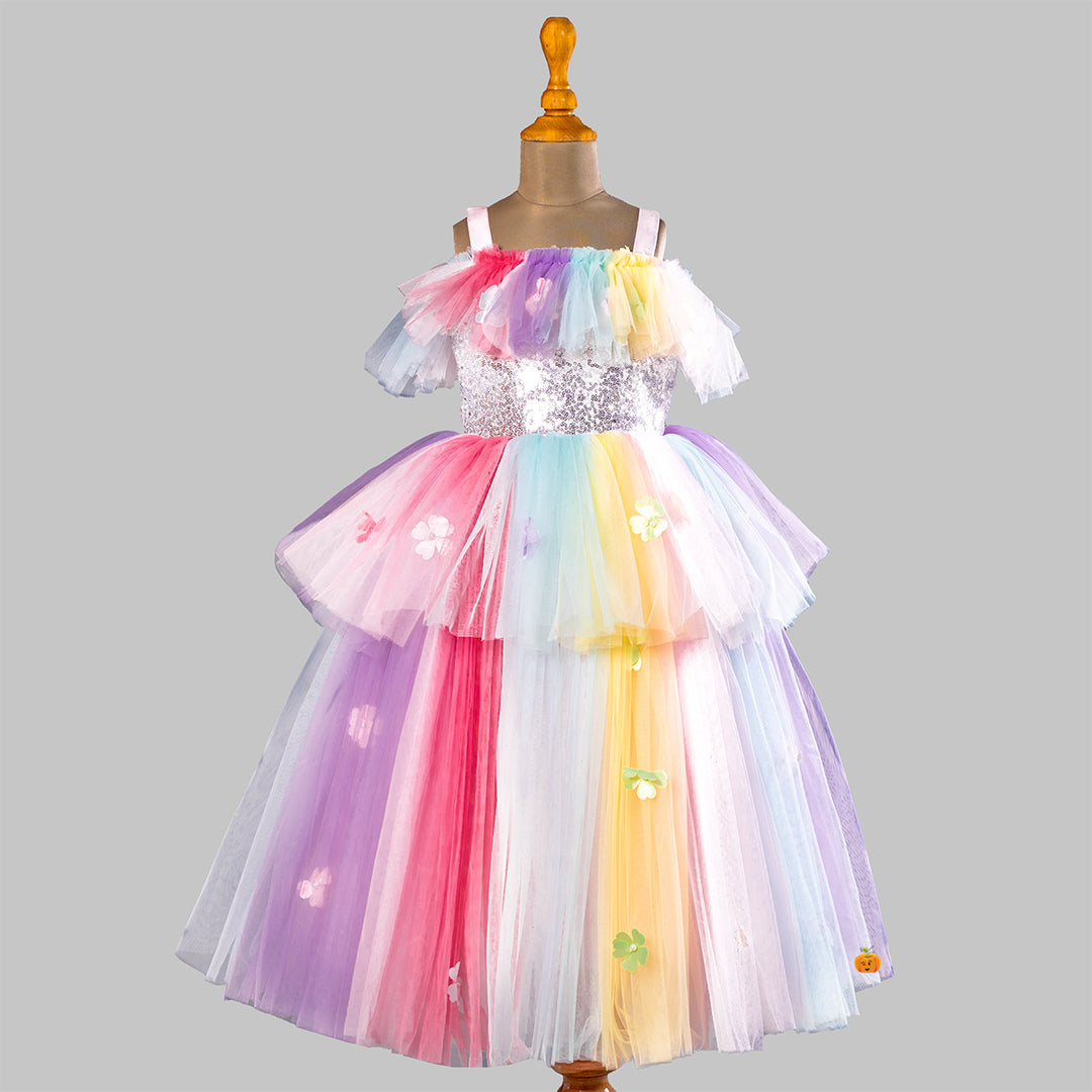 Multi Color Off Shoulder Girlish Gown Front View