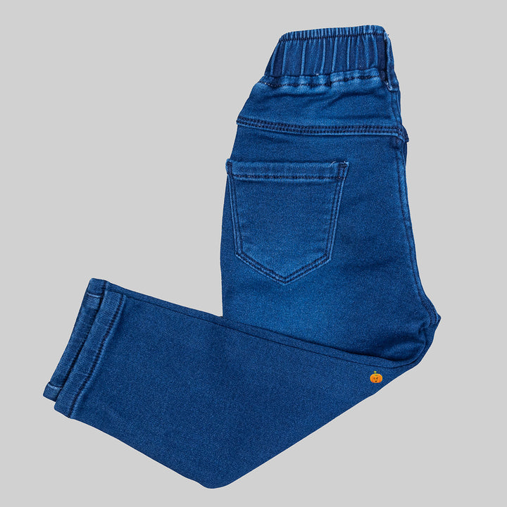 Blue Slim Fit Elastic Waist Girls Jeans Side View