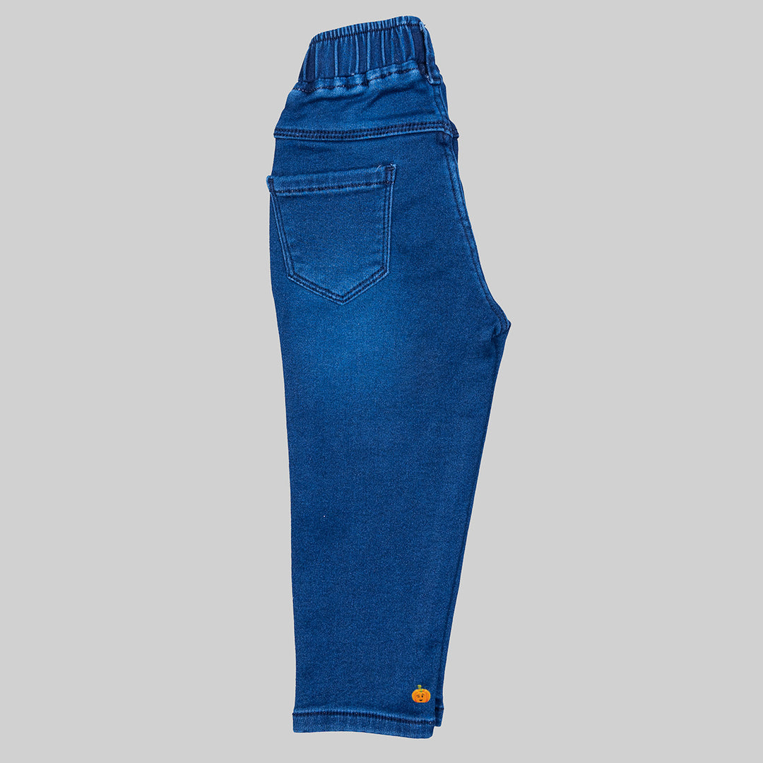 Blue Slim Fit Elastic Waist Girls Jeans Side View