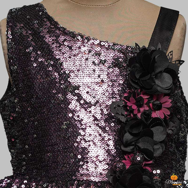 One-Shouldered Girls And Kids FrockPURPLE