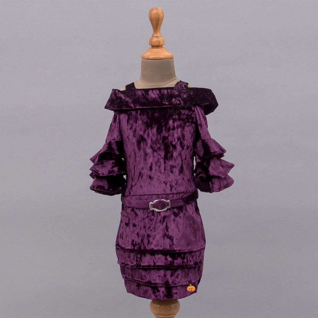 Purple Off Shoulder Girls Midi Front View