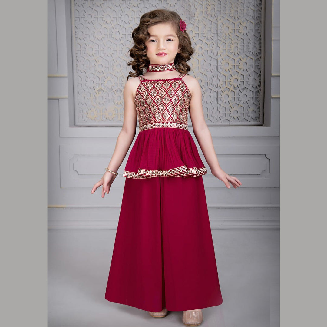 Rani & Green Embroidered Palazzo Suit for Girls