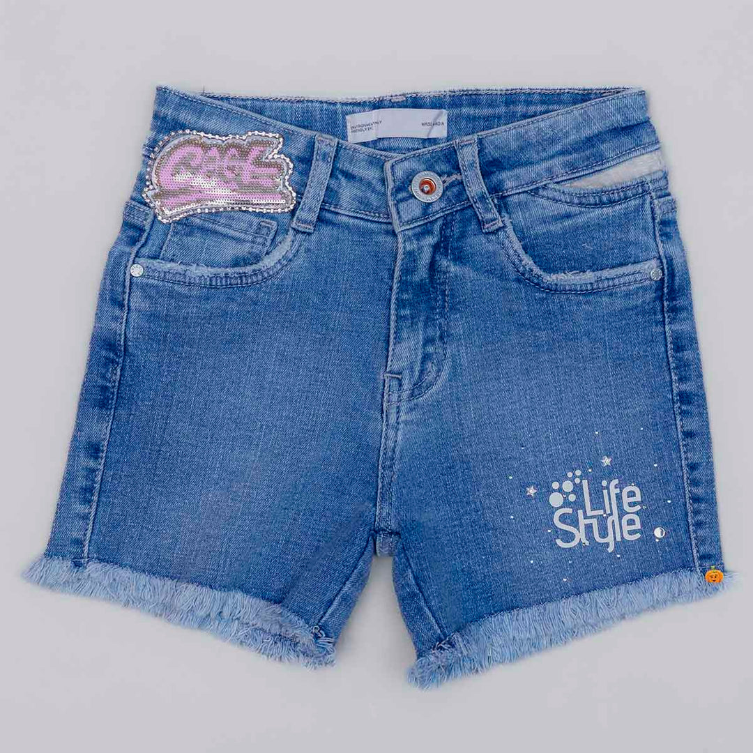 Denim Blue Shorts for Girls Front View
