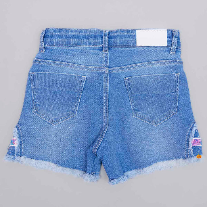 Light Blue Denim Shorts for Girls Back View