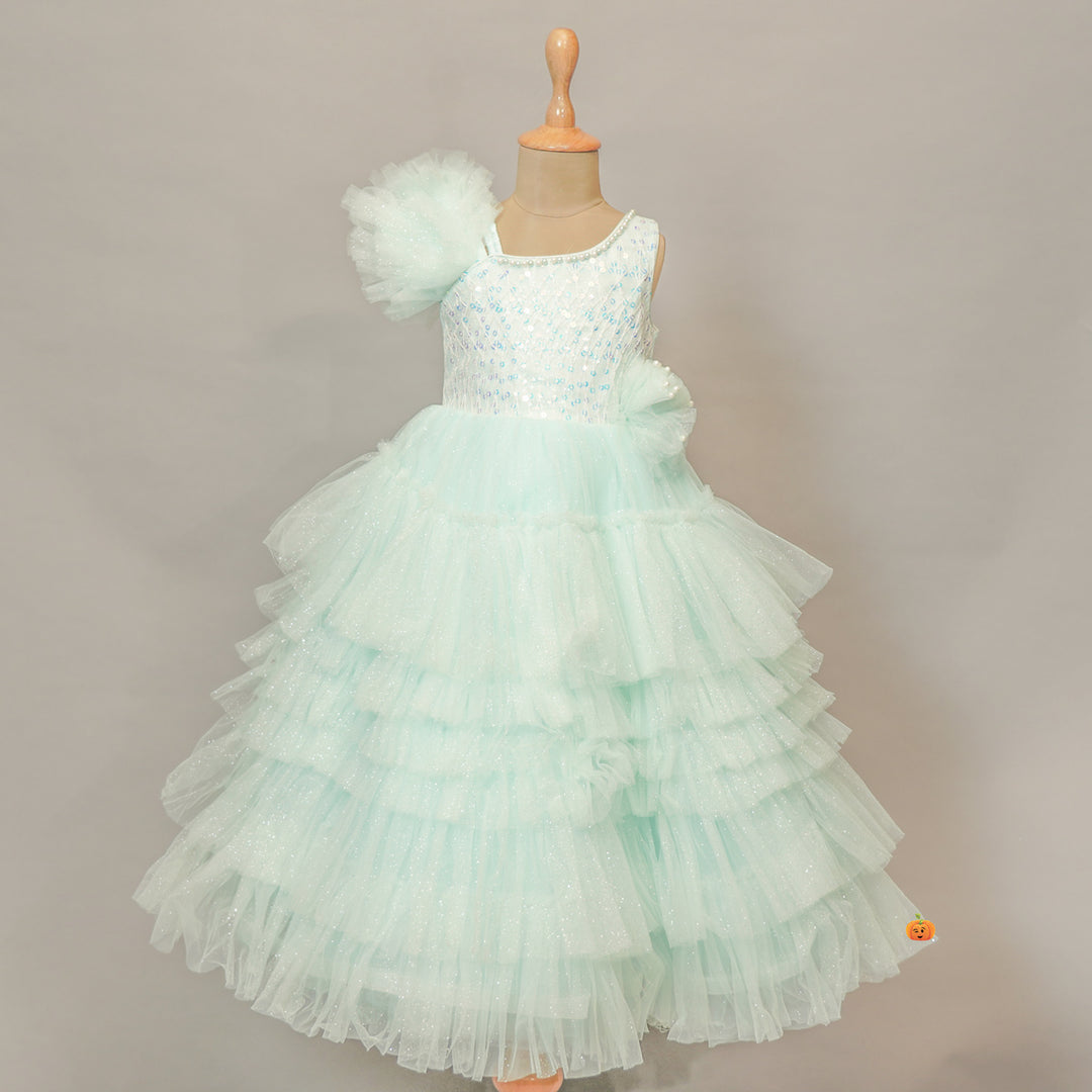 Sky Blue Party Gown for Girls Front View