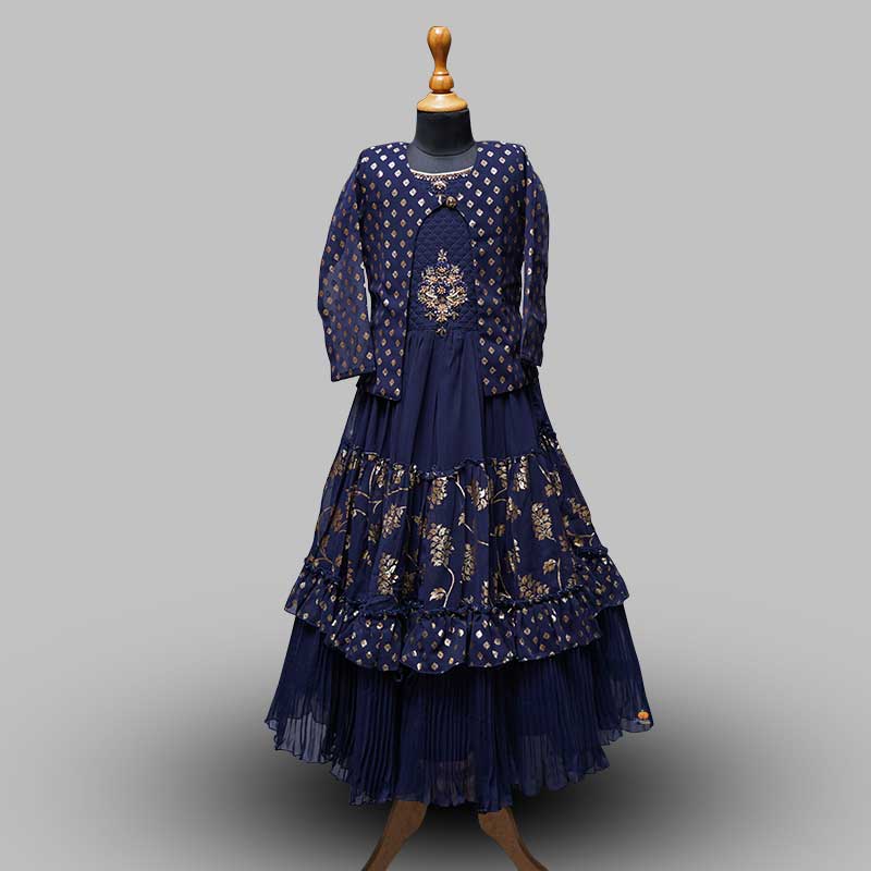 Navy Blue Gown for Girls Front