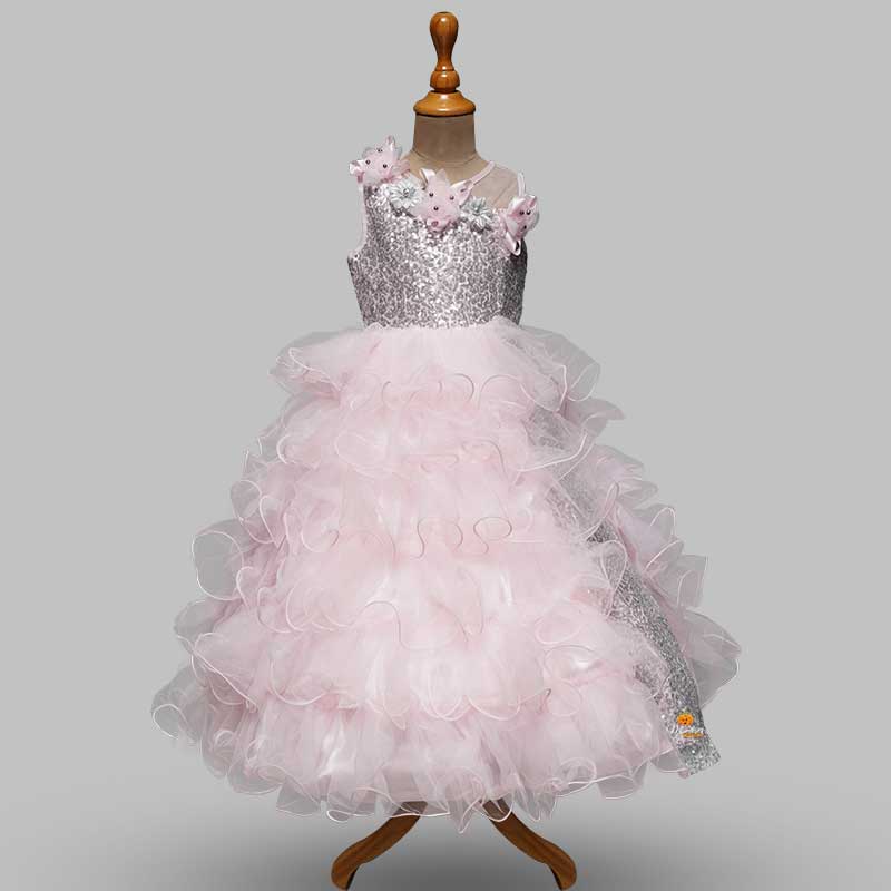 Pink Long Gown For Kids Front View