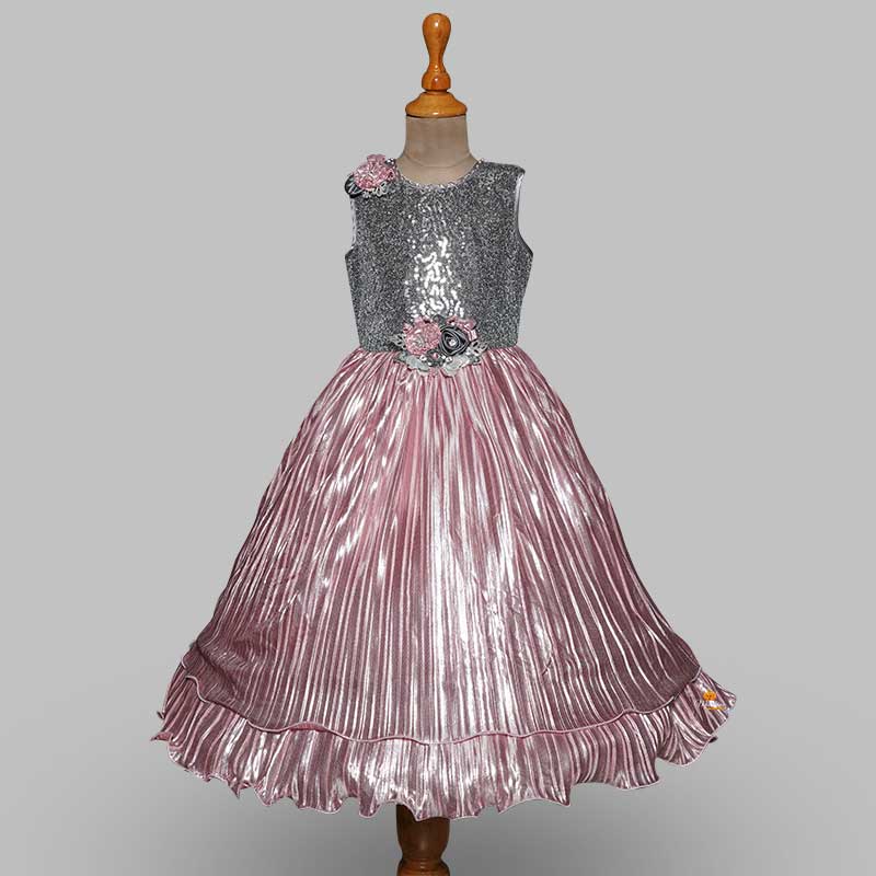 Onion & Sea Green Long Gown For Kids Front View