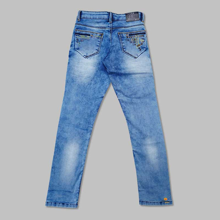 Blue & Grey Sheded Jeans for Boys Back