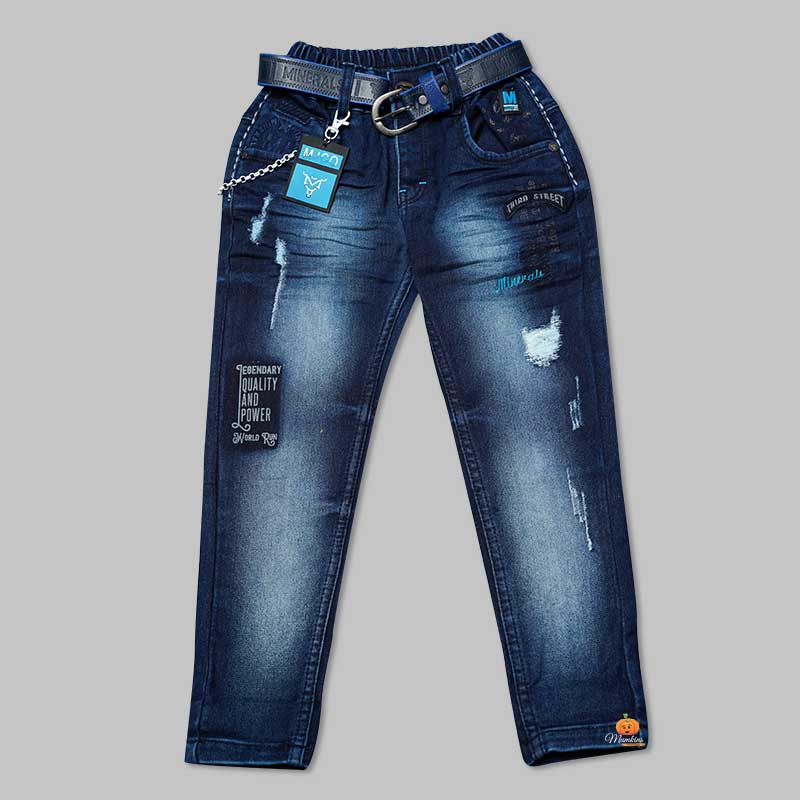 Blue Jeans for Boys with Ripped Pattern Front View