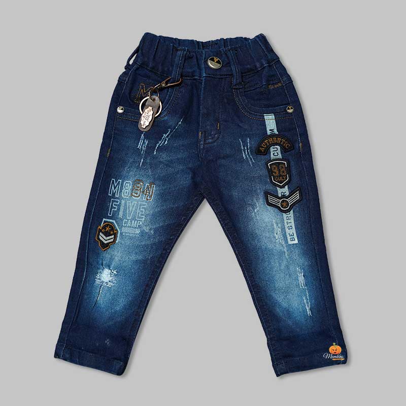 Blue Shaded Jeans for Boys with Stylish Buttons Front View