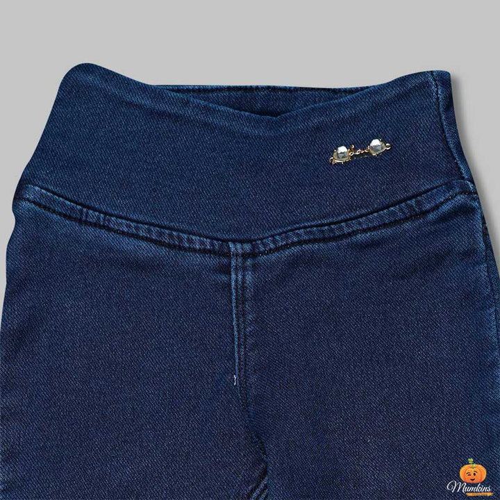 Dark Blue Jeggings for Girls and Kids Close Up View