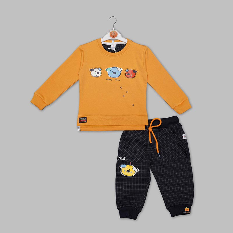 Mustard Full Sleeves Baba Suit for Boys Front View