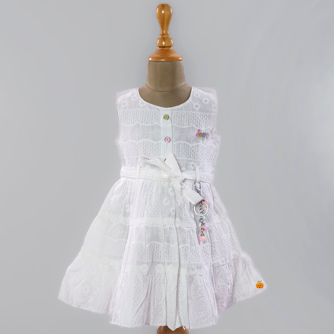 White Embroidered Cotton Girls frock Front View