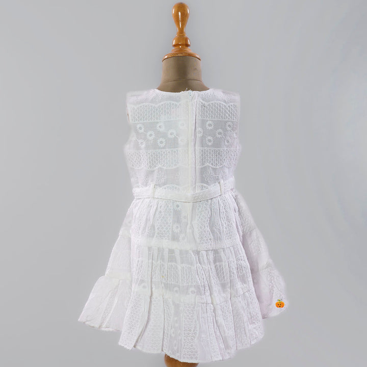 White Embroidered Cotton Girls frock Back View