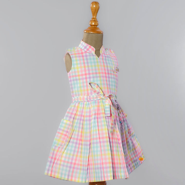 Multi Checkered Girls Frock Side View