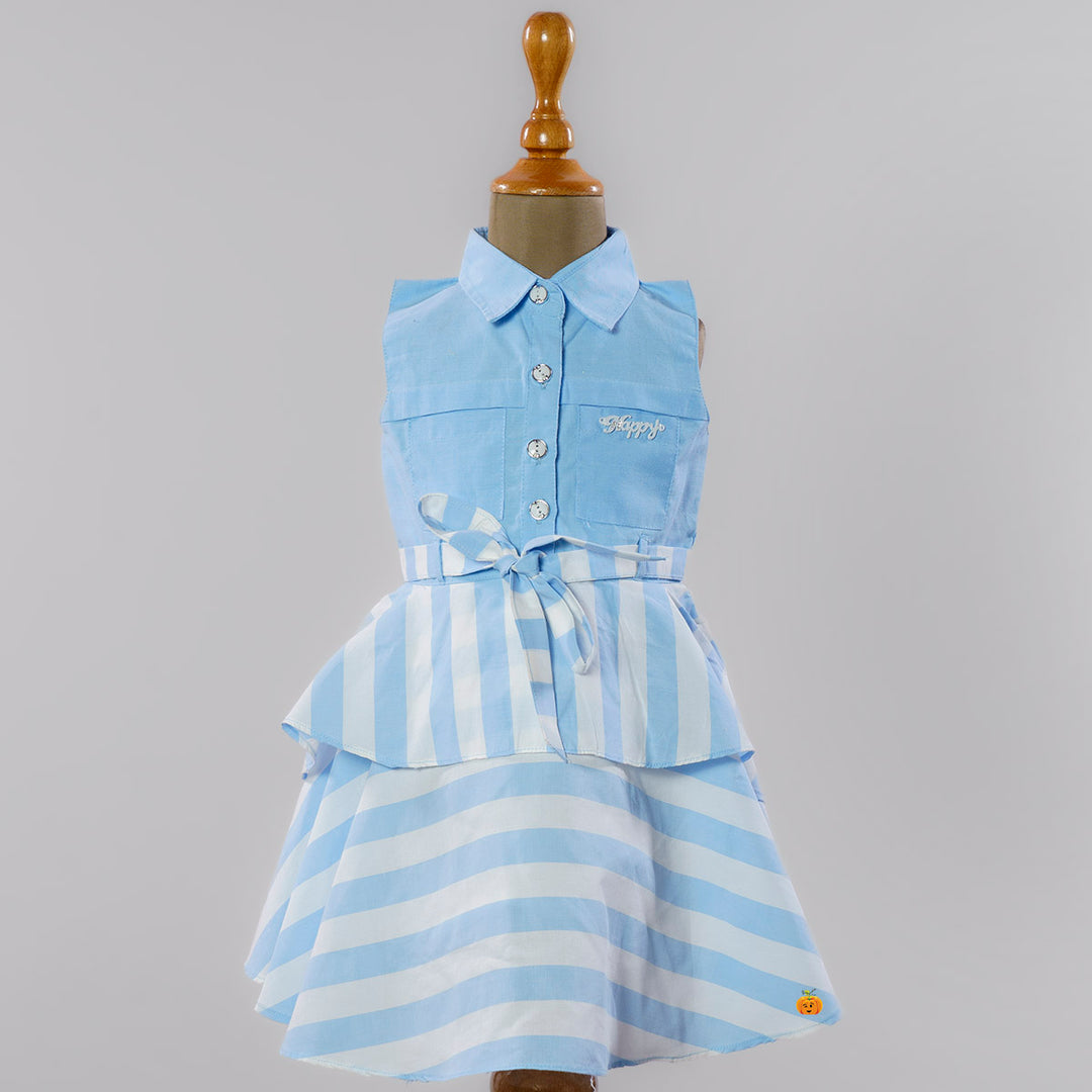 Sky Blue Collard Frock for Girls Front View