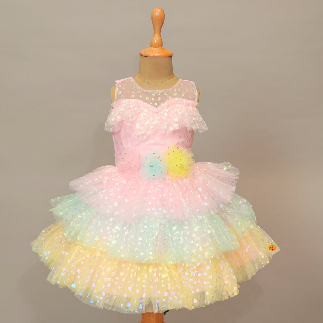 Layered Party Wear Frock for Girls Front View