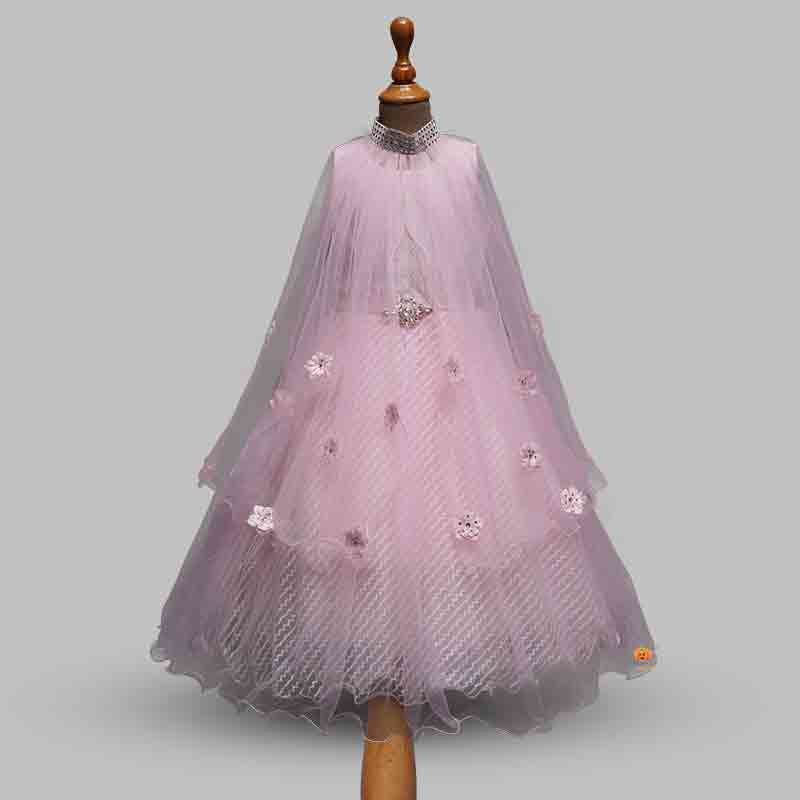 Pink & Sea Green Long Gown for Girls Front View