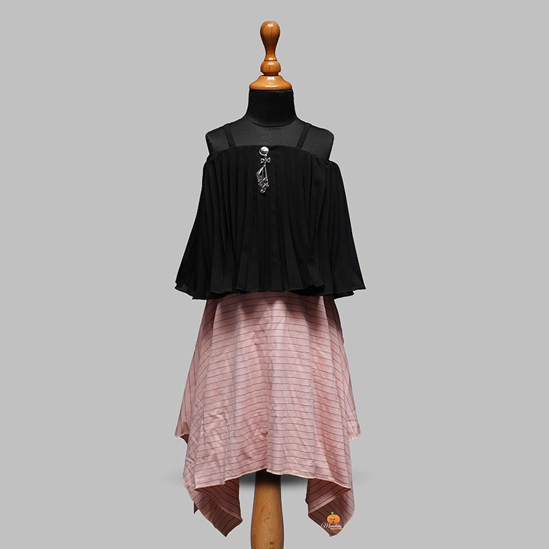 Mustard-Peach Girls Midi with Black Top Front View