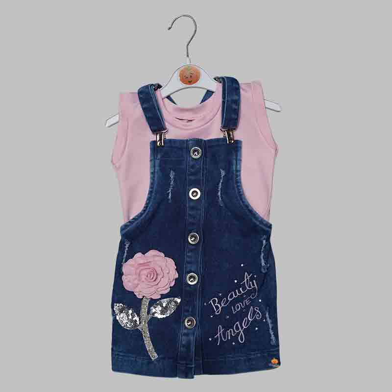 Solid Girls Midi with Dungaree Pattern Front View