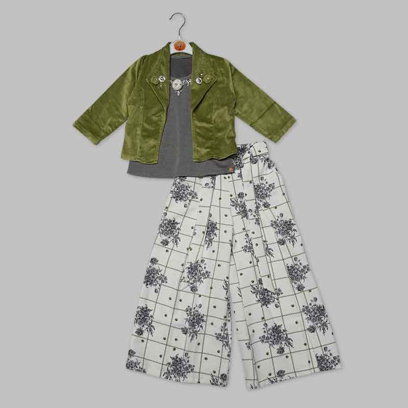 Green Plazo Suit for Kid Girls