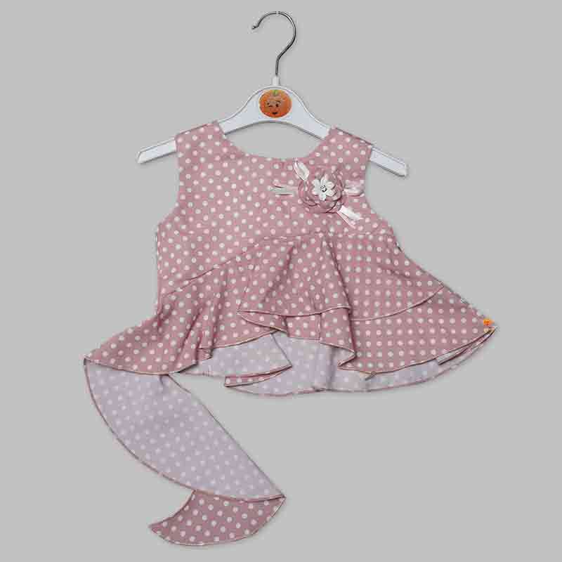 Peach-Pink Polka Dot Top for Kid Girls