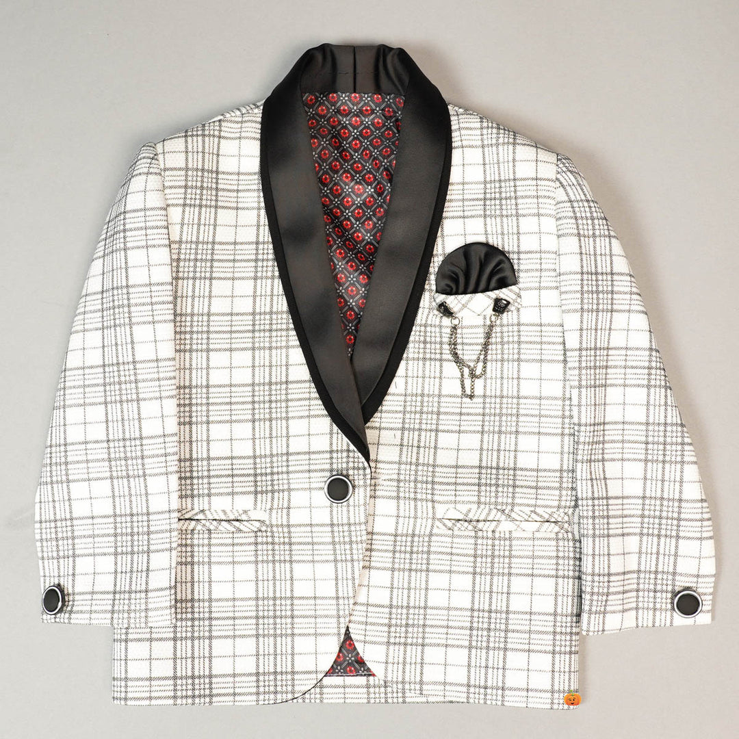 Grey Checks Party Wear Boys Tuxedo Front View