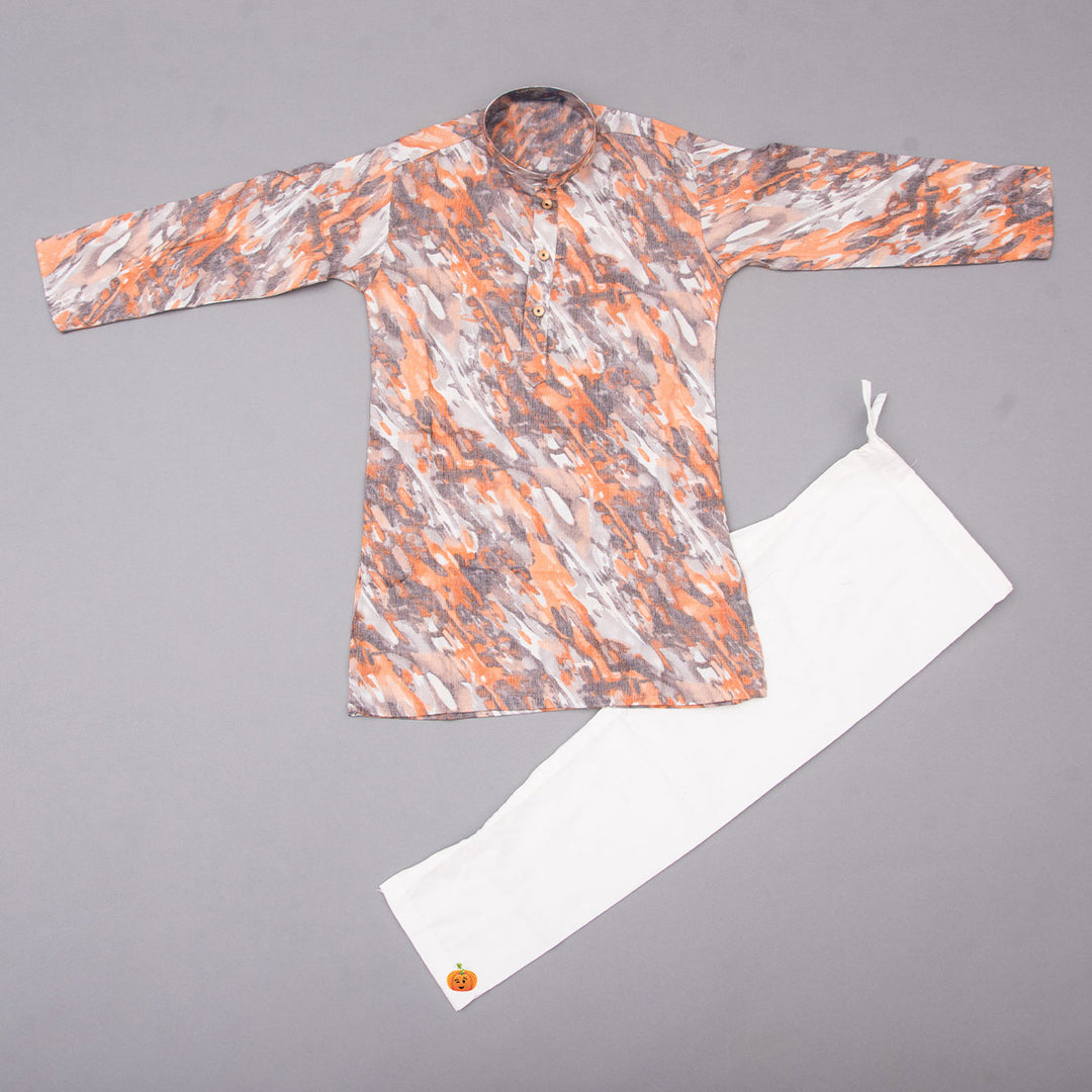 Pink & Grey Kurta Pajama for Boys Front View