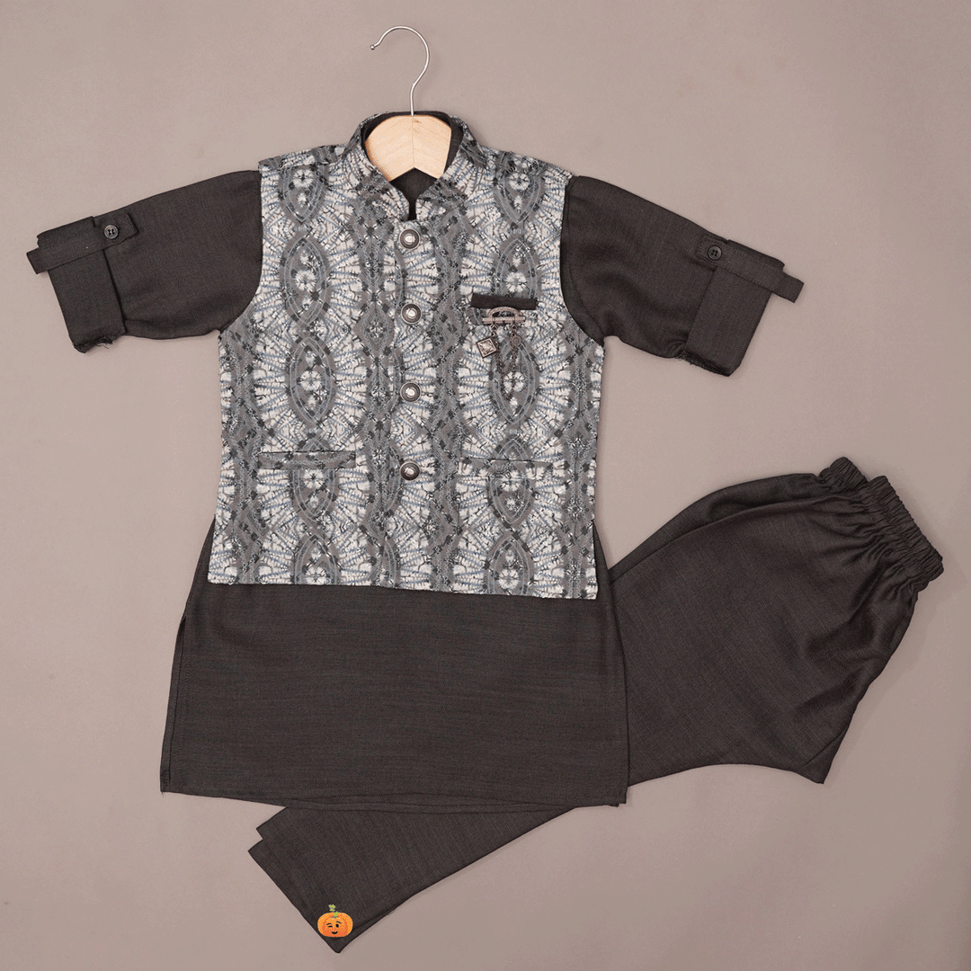 Boys Kurta Pajama with Designer Nehru Jacket Front View