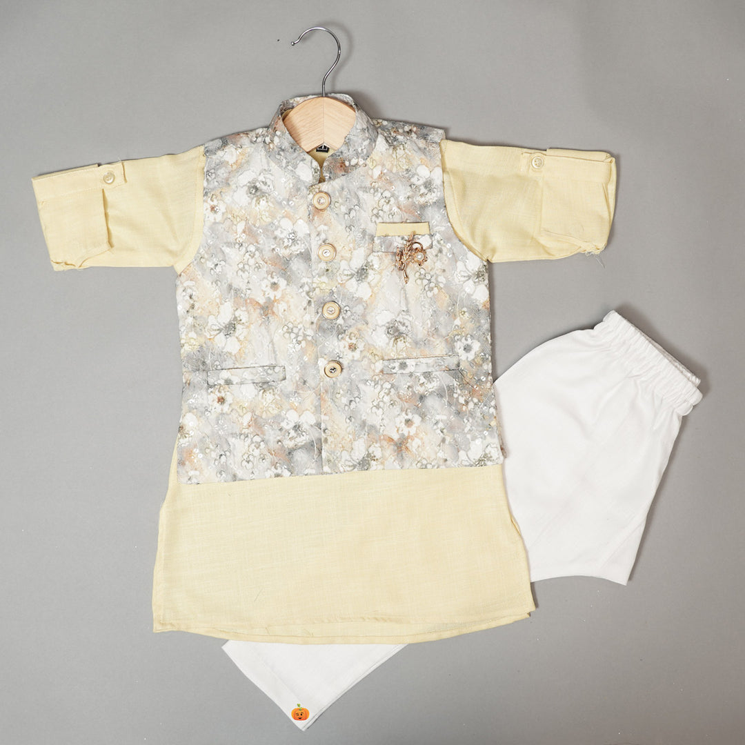 Boys Kurta Pajama with Shaded Grey Sequin Nehru Jacket Front View