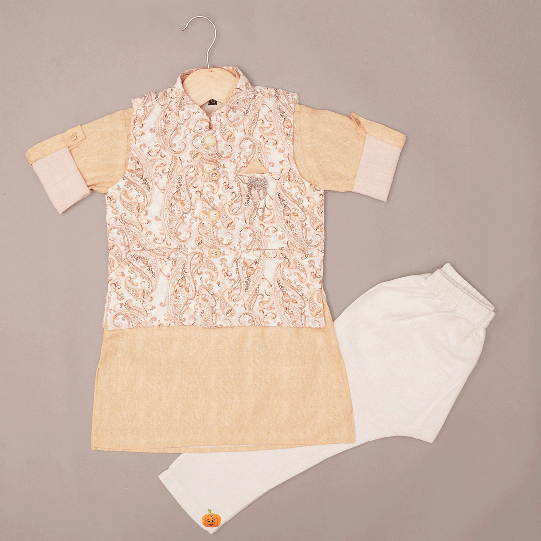 Yellow Boys Kurta Pajama with Nehru Jacket Front View