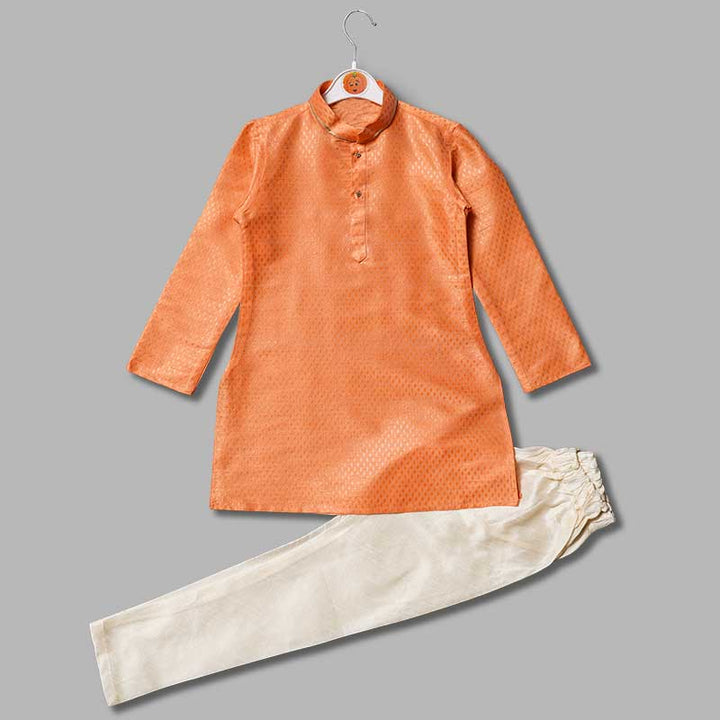 Silk Peach Boys Kurta Pajama Front View
