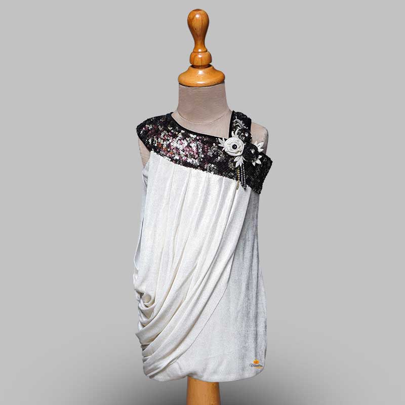 Cream Girls Midi With Draped Pattern Front View