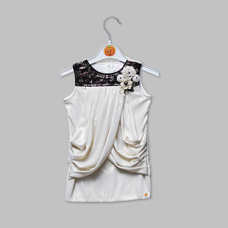 Solid Girls Midi With Draped Pattern Front View