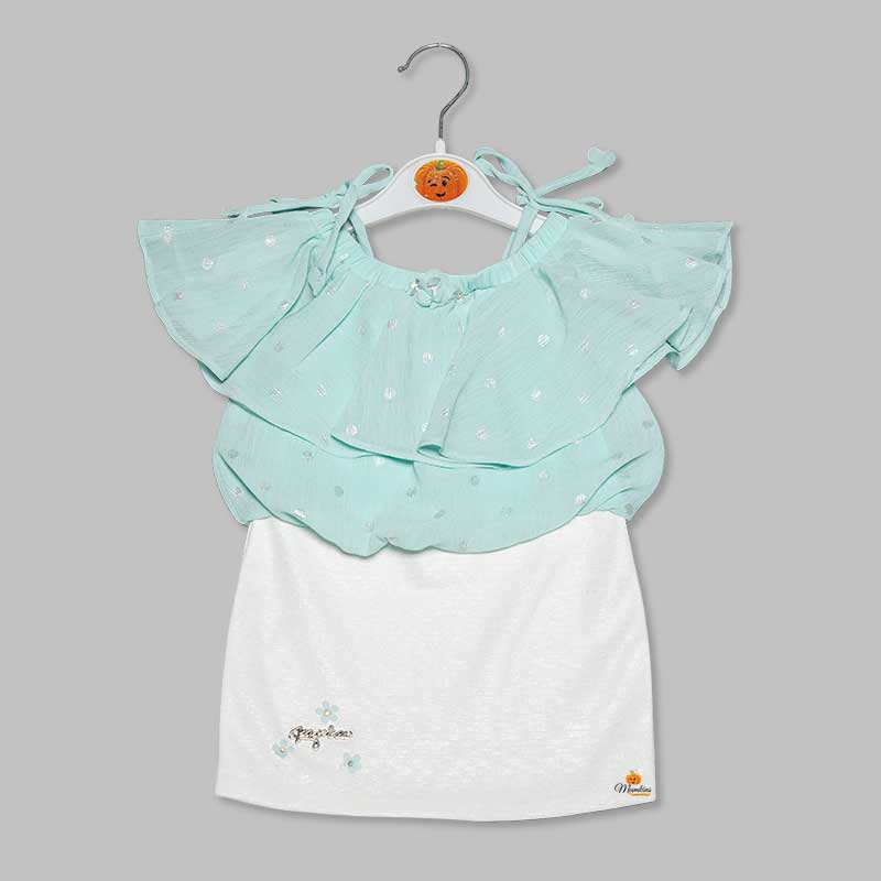 Blue Pink Ruffled Girls Midi Front View