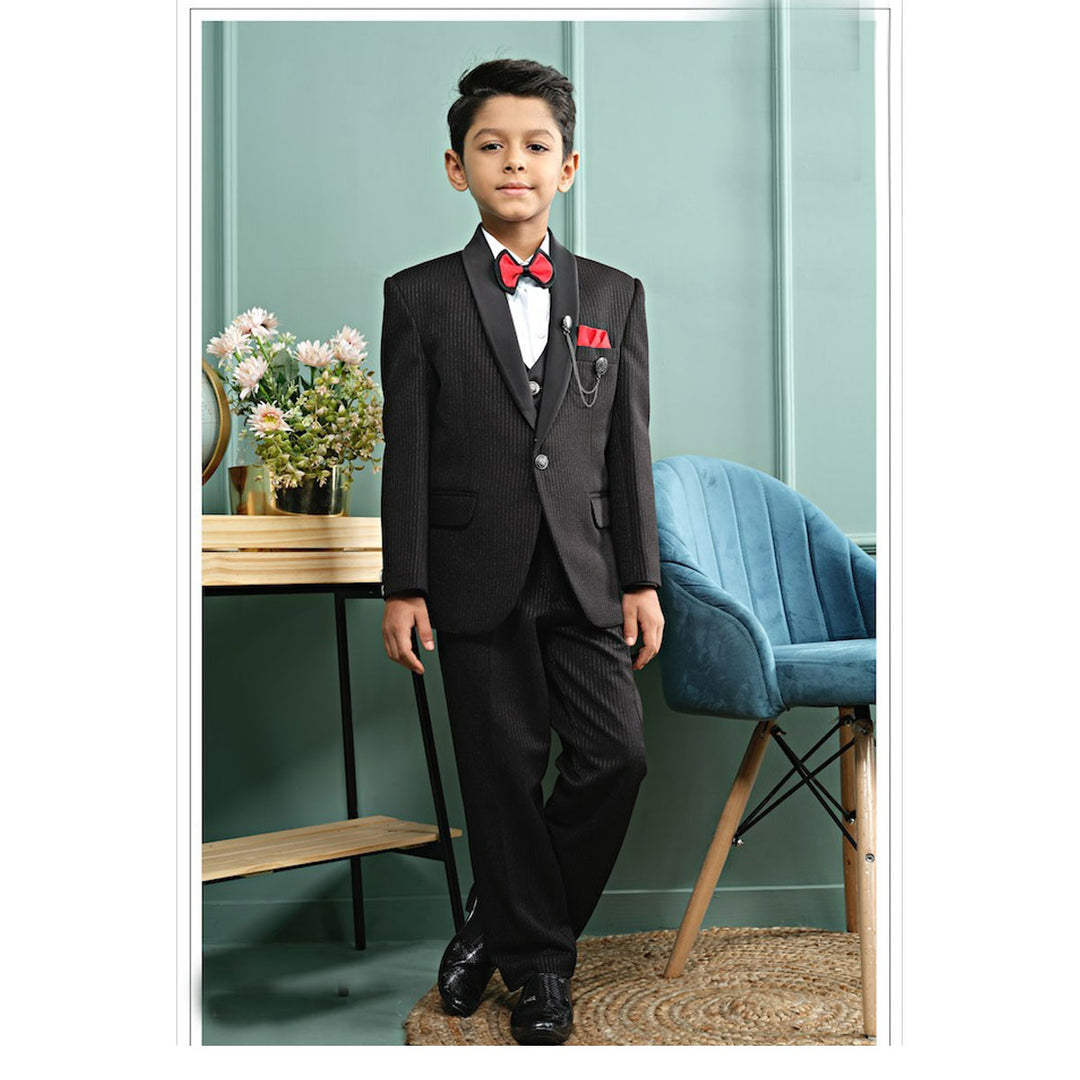 Black Party Wear Tuxedo Suit for Boys Front View