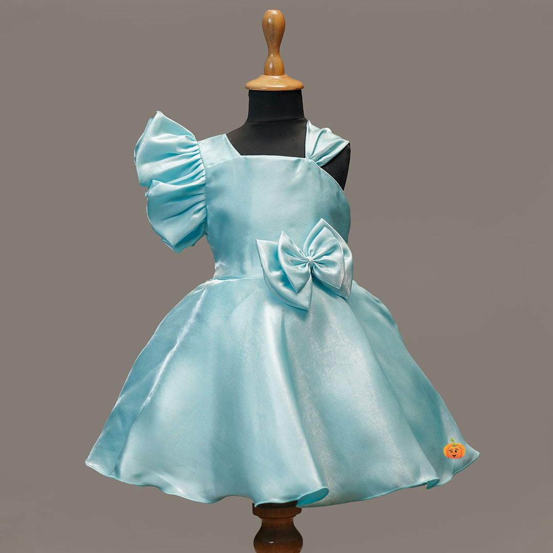 Ruffled One Shoulder Girls Frock Front View