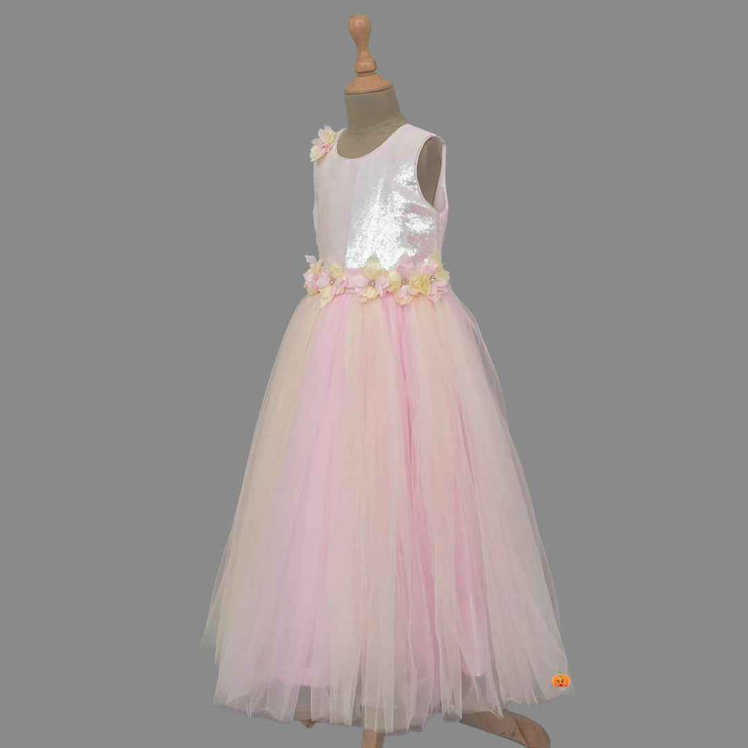 Pink Sequin Girls Gown Side View