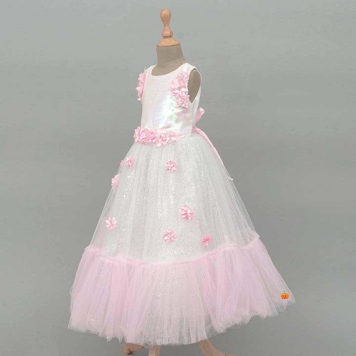 Pink Sequin Flare Girls Gown Side View