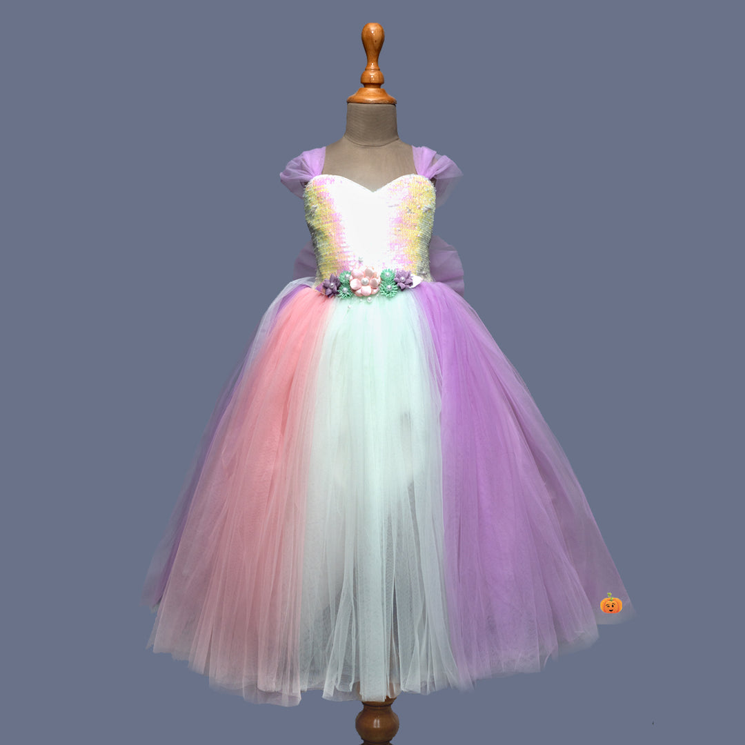 Multi Sequin Designer Girls Gown Front View