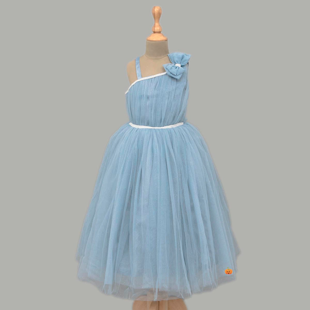 Grey Off-Shoulder Girls Gown Front View